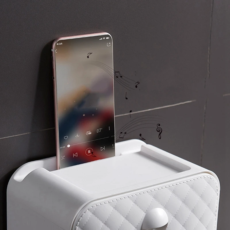 

Wall Mounted Toilet Roll Holder Tissue Storage Box Paper Towel Dispenser with Shelf and Drawer for Bathroom
