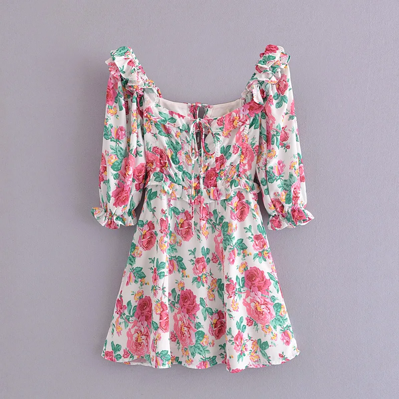 

Vintage Dress Elegant Printing Bohemian Bandage Sexy One Shoulder Floral Pullover Draped High Waist A-LINE Summer Women Clothing