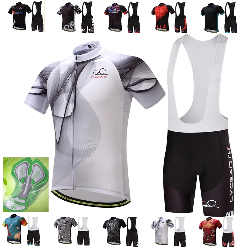 

CYCEARTH Cycling jersey gel padded bike bib shorts sets mens Ropa Ciclismo Maillot Culotte biycling top bottoms suit summer