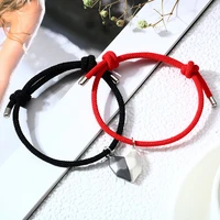 trendy 1 pair heart magnetic couple bracelet for women men red black adjustable rope dolphin bird charm girlfriends wedding gift