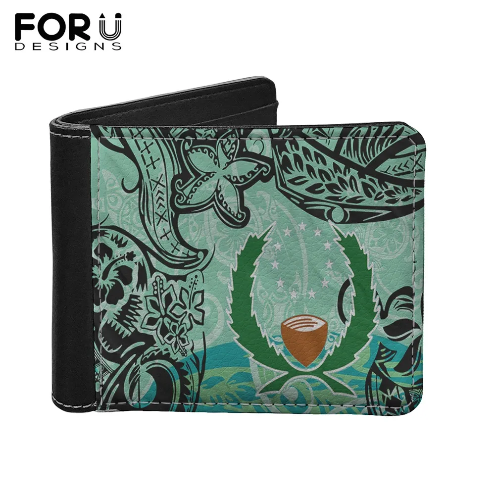 

FORUDESIGNS Polynesian Tattoos and Pohnpei Tribe Design Short Leather Wallets for Men Mini Clutch Purse Money Bag Passport Cover