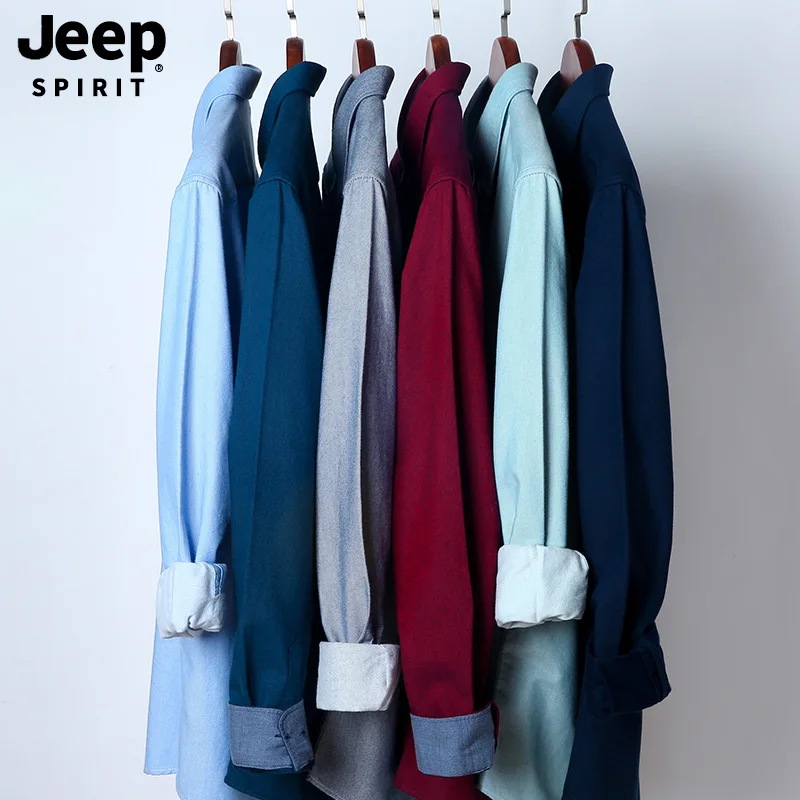 JEEP SPIRIT, новая брендовая мужская рубашка, повседневные рубашки, рубашки с длинным рукавом, одноцветная хлопковая Осенняя рубашка для мужчин, camisa masculina размера плюс M-4XL