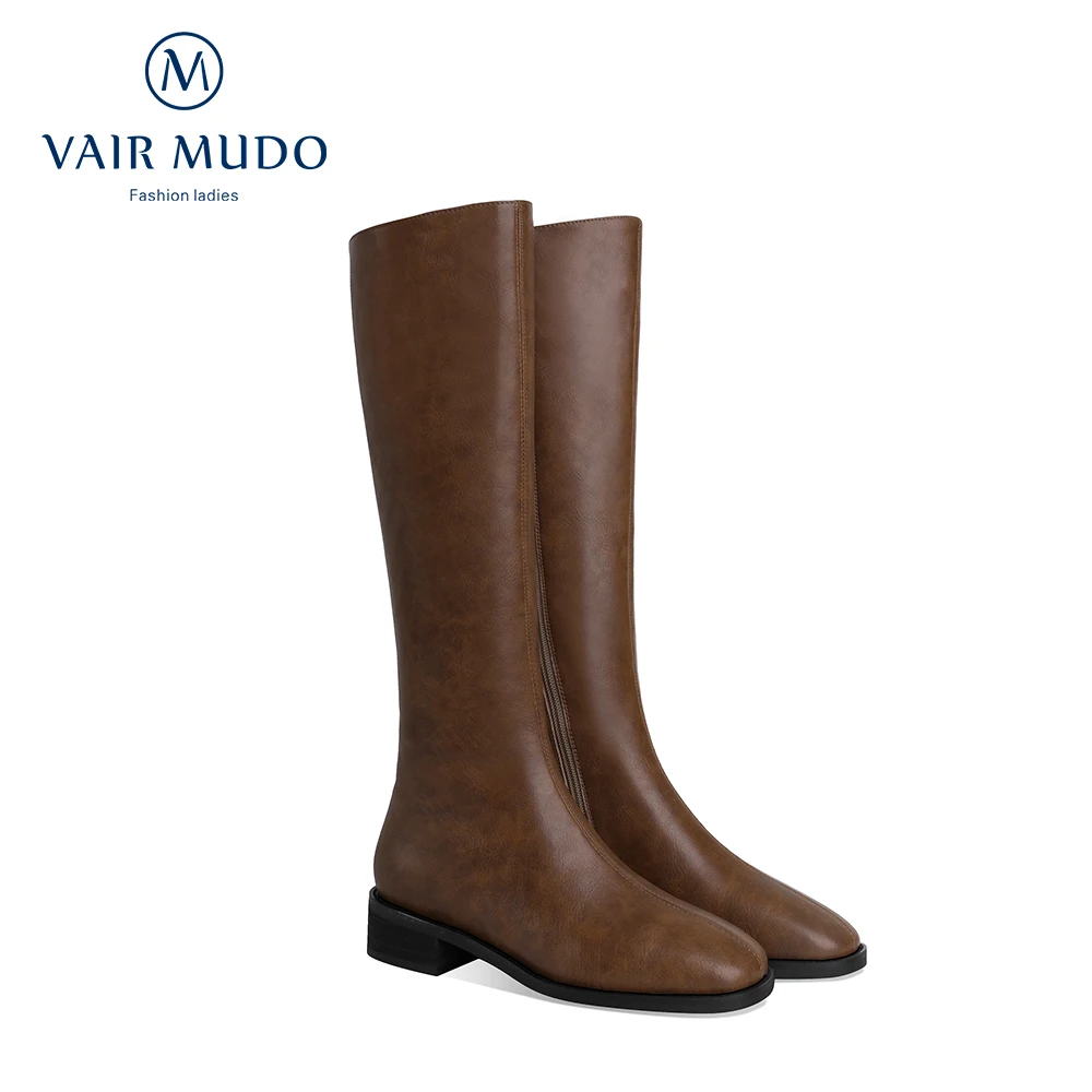 

Женские сапоги из коровьей кожи VAIR MUDO, до колена, элегантные, черные, коричневые, однотонные, с плюшевой подкладкой, WM-X183-C