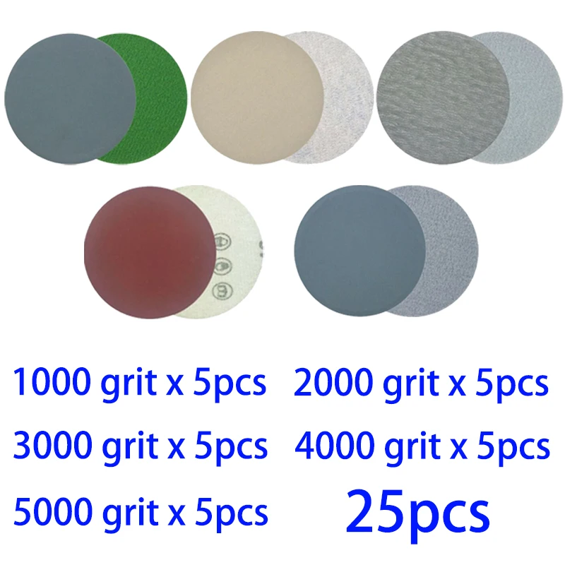 

25pcs Sanding Discs 3in/75mm Polish Hook Loop Wet/Dry Waterproof Anti-static1000 2000 3000 4000 5000grit Lacquer Surface