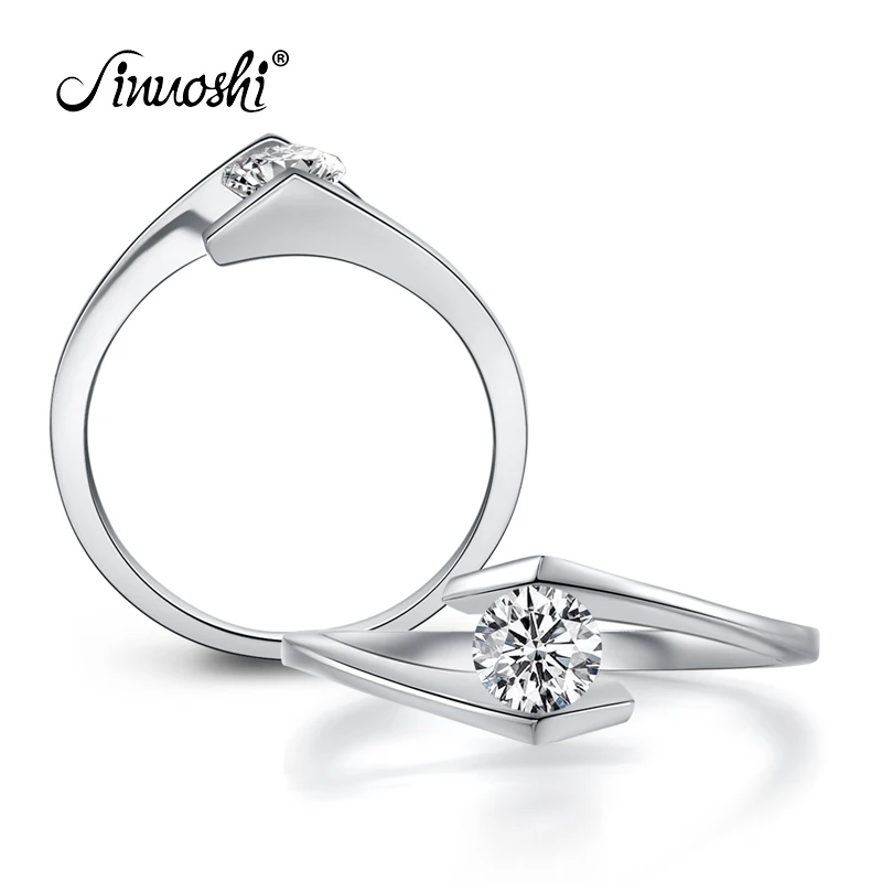 AINOUSHI, роскошное кольцо Sona Solitaire, сердце и стрелы, круглая огранка, обручальное кольцо, твердое, 925 пробы, серебряное, крученое кольцо