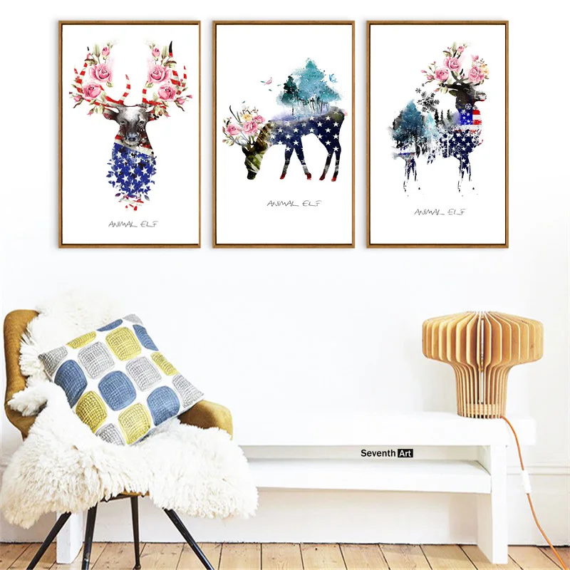 

Minimalist Abstract Deer Head Posters and Prints Scandinavian Nordic Style Flower Wall Art Pictures for Kid Baby Living Room