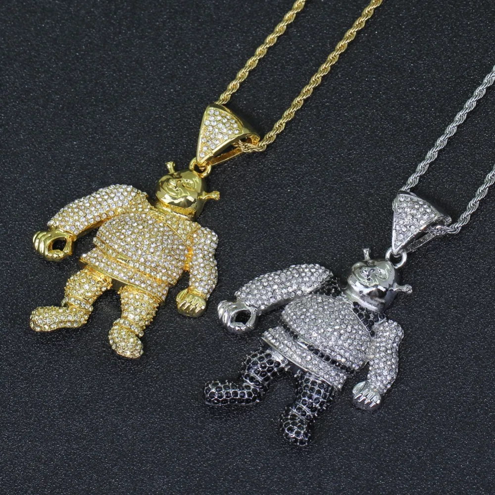 2 цвета Bling Iced Out большой размер мультфильм кулон с изображением из фильма хип хоп ожерелье ювелирные изделия 30 дюймов Франко цепи N638