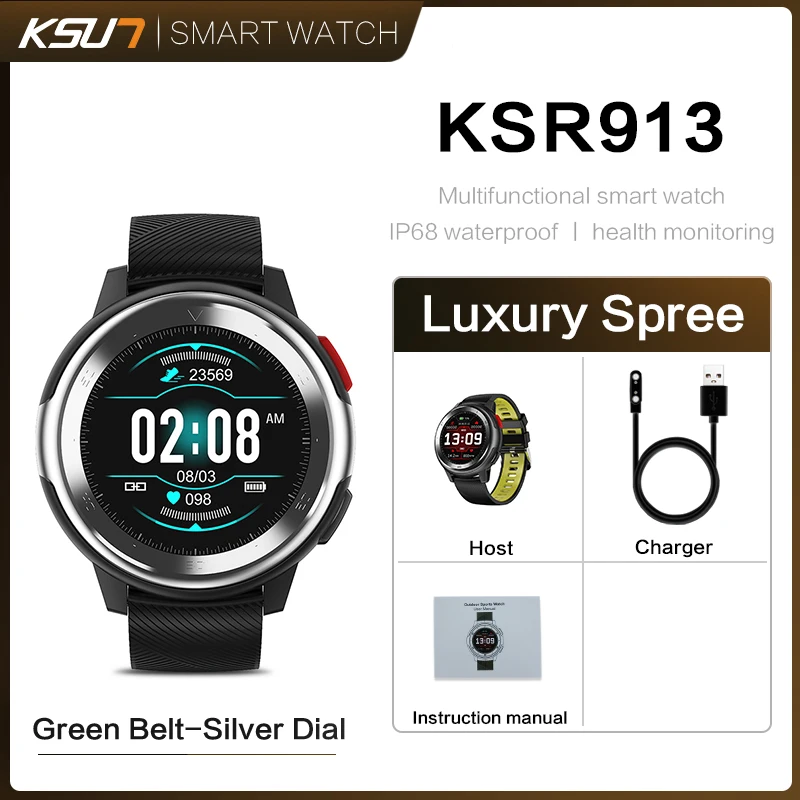 Смарт-часы KSR913, браслет с 20 циферблатами, часы с циферблатом, фитнес-трекер, IP68, водонепроницаемые, с нажатием на сообщение, bluetooth, Смарт-часы для мужчин, смарт-браслет - Цвет: KSR913-Green
