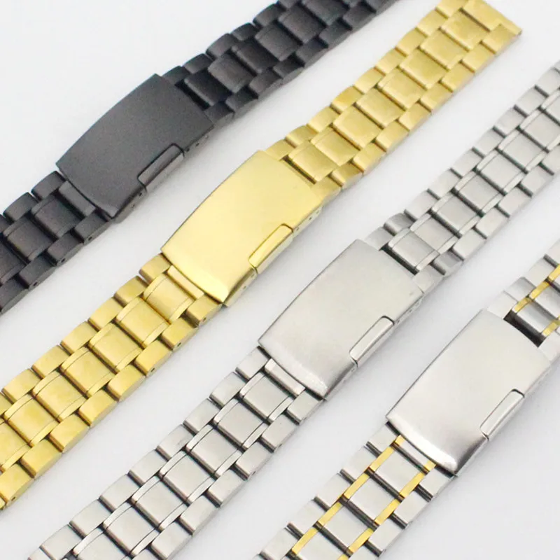 

Silver /Gold / Goldsmith/Black Straight End Black Stainless Steel Bracelet Watch Band Solid Links Fit Any Watch Replace Tool