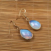new women 6 colors natural water drop shape faceted agates stone earrings 14x23mm