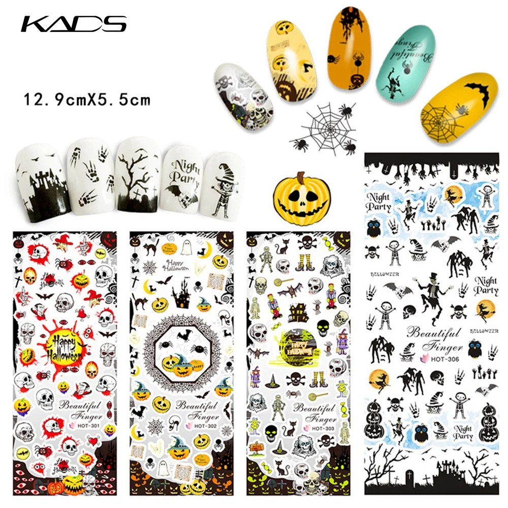 3 листа/набор наклейка для воды на Хэллоуин дизайна ногтей переноса украшения