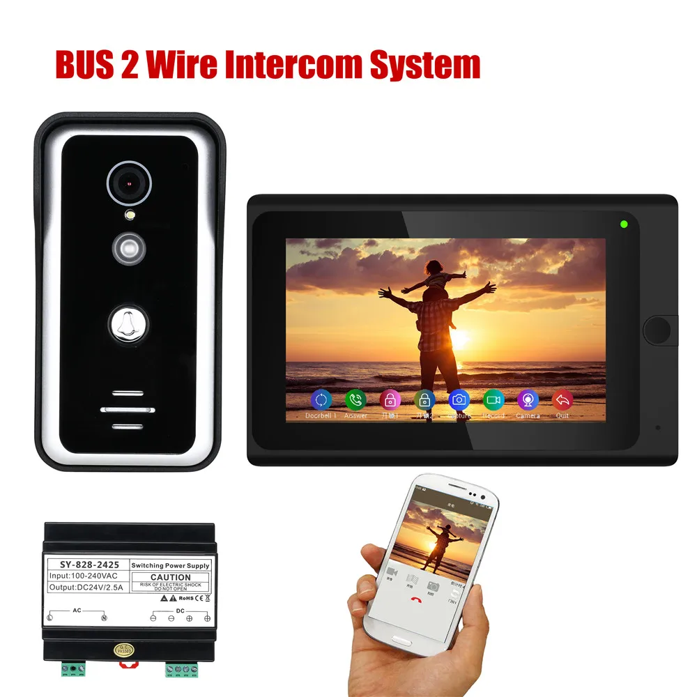 

7 Inch Wired WIFI 1/2 Monitor BUS 2 Wire Video Door Phone Intercom Systems with HD1000TVL Camera Night Vision,Support Remote App