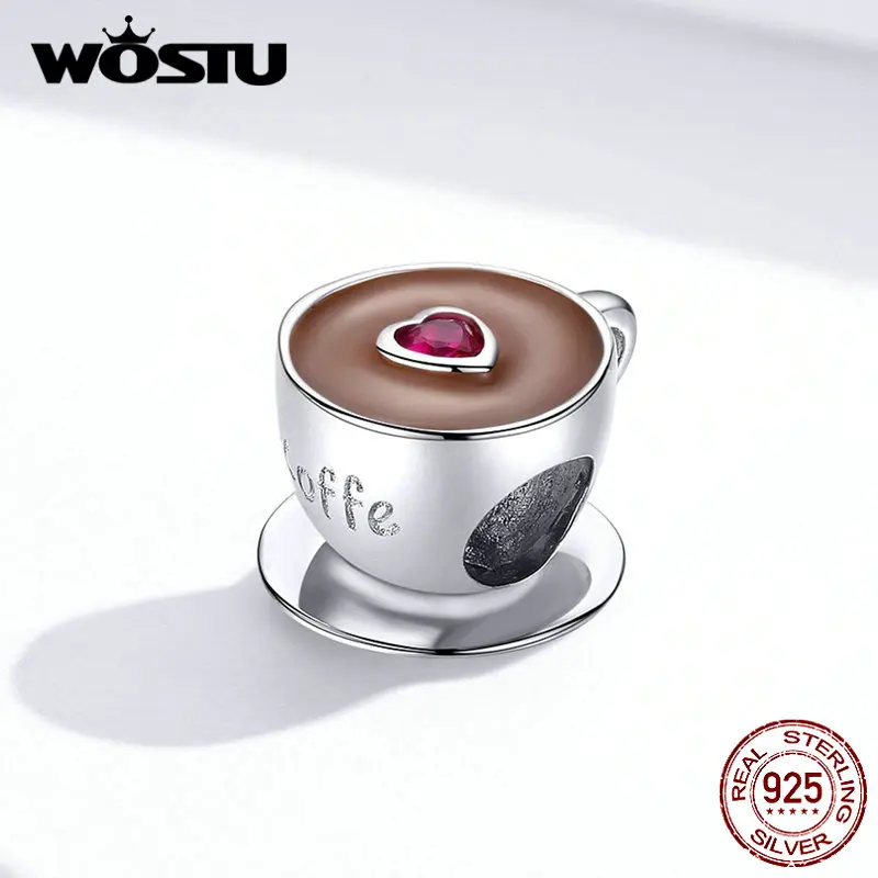 WOSTU Новое поступление 100% Настоящее серебро 925 пробы милые кофейные бусы кулон