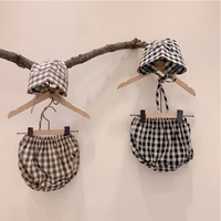 summer boys shorts baby toddler kids clothes girls short pants plaid print linen cotton shorts unisex baby bread pants with hat