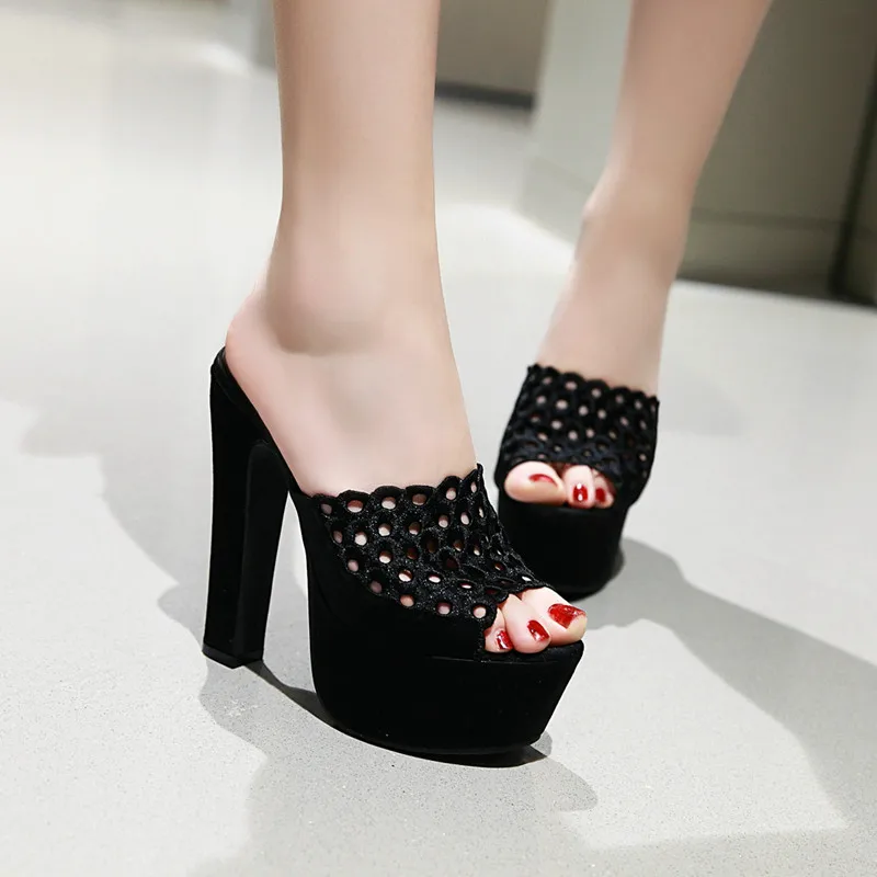 

6 Inches Slippers Coarse heel stripper Models Party Show Sexy Fashion Platform High heels Elegant Concise Mature Nightclub New