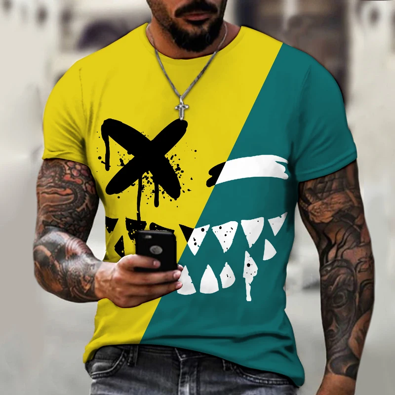 

New Hot-selling Men's T-shirts 3d Two-color T-shirt Summer Fashion Tops Daily Casual Short-sleeved High Street O-neck Streetwear