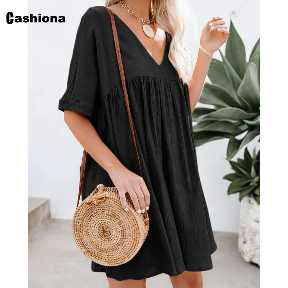 

Cashiona 2020 Women Short Dress Fashion Summer V-neck Sundress Ladies Casual Daily Vestidos Mini Dresses Beach Party Robe Femme