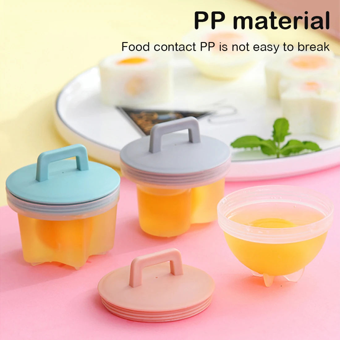 

4 Pcs/Set Mini Cute Egg Boiler Plastic Egg Poacher Set Breakfast Steamed Egg Mould Egg Mold Form with Lid Brush 3 Colors