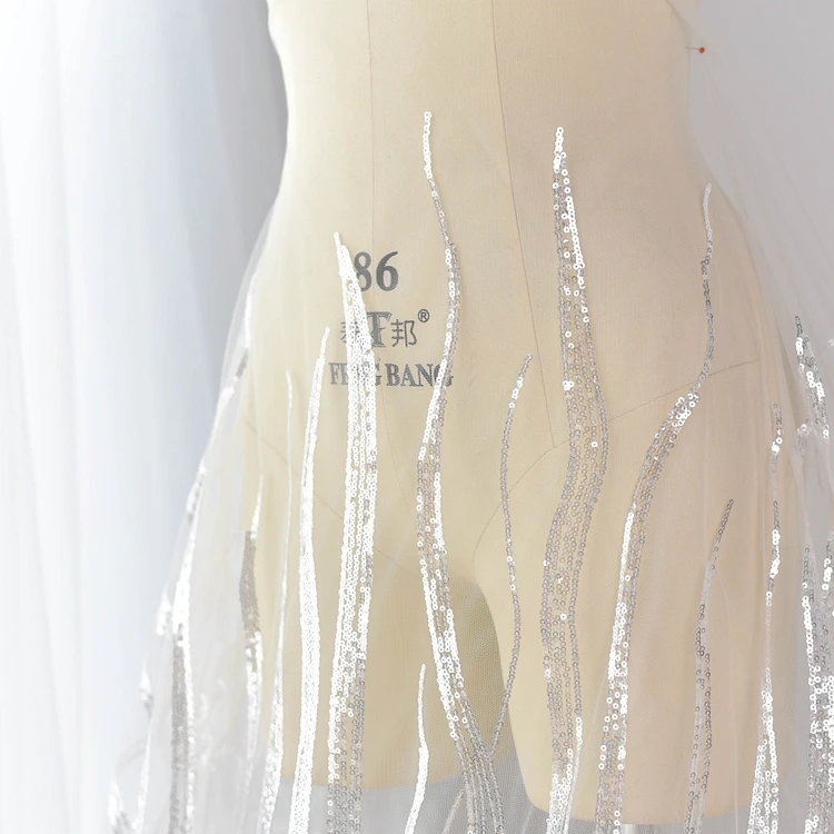 Ивовая веточка чистые блестки вышитая кружевная ткань для одежды