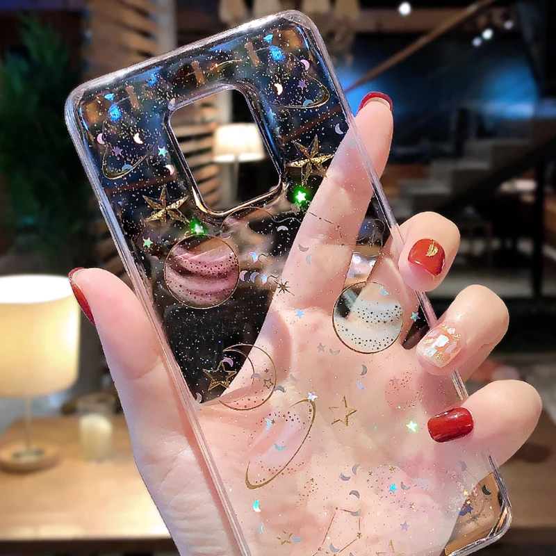 Transparent Case For Xiaomi Redmi Note 9 8 10 11 Pro 9s 8T 10S 7 11T Poco X3 F3 Mi 11 Lite 5G NE Glitter Moon Stars Soft Cover