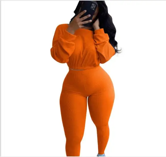 

Autumn women's T-Shirt Top Pants Set large rib sports casual suit