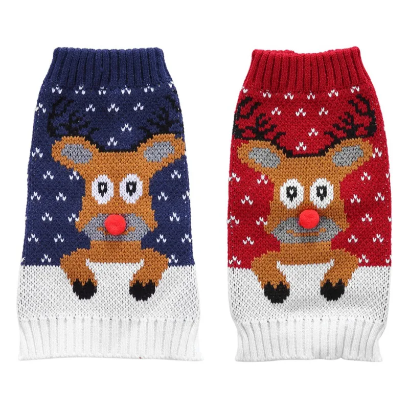 

Pet Christmas Warm Sweater Autumn Winter Christmas Tree Reindeer Print Knitting Outfits For Small Medium Dog Pet Supplies