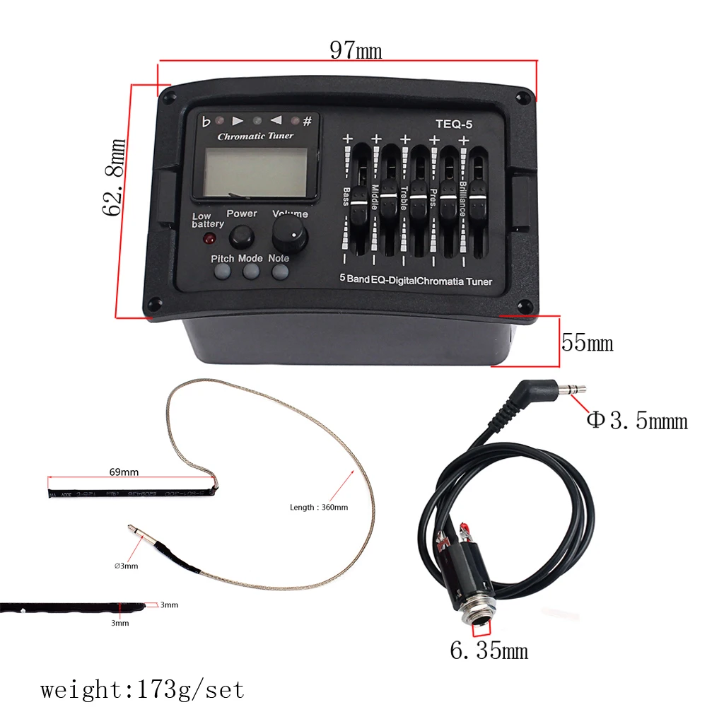 

Acoustic Folk Guitar Pickup EQ Equalizer Piezo Tuner 5 Band Active Complete Kit