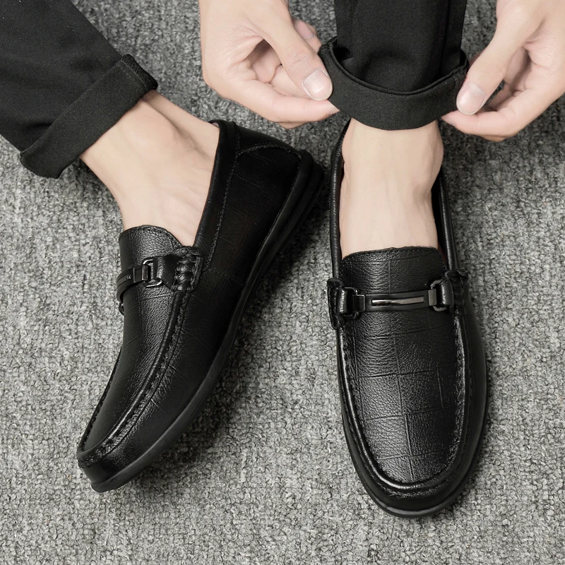 Туфли мужские из натуральной кожи Модные дышащие мокасины повседневные лоферы