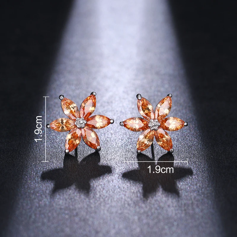 Женские серьги гвоздики с фианитами Be8 элегантные в форме цветка шампанского