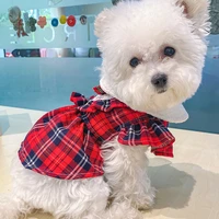 manufacturer pet cat dog clothes new baby collar princess red lattice venus christmas skirt dress for dogs