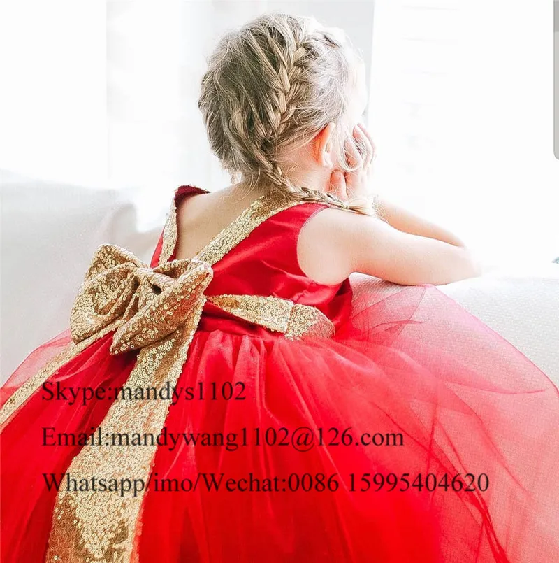 Красное Тюлевое платье с цветочным принтом для девочек на свадьбу 2020 золотыми