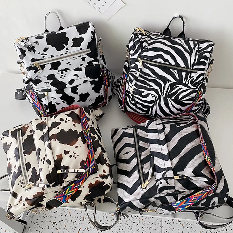 

PU Leather Zebra Pattern Backpack For Women Fashion Luxury Ladies Backpack High Quality Waterproof Large-Capacity Shopping Bag