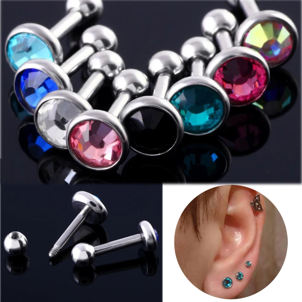 2 шт серьги для пирсинга стальная Драгоценная камень Ушная штанга хрящ трагус