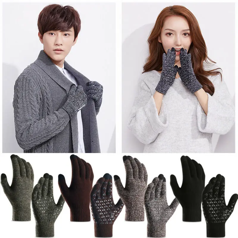 2020 Men's Knitted Gloves Winter Autumn Male Touch Screen High Quality Plus Thin Velvet Solid Warm Mittens Business | Аксессуары для