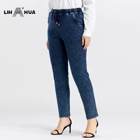 lih hua womens plus size casual jeans high flexibility cotton knitted denim trousers softener jeans