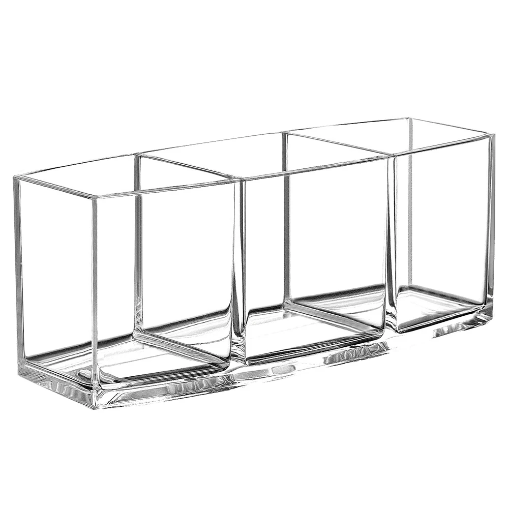 Transparent Acrylic Makeup Brush Holder Organizer 3 Grid Eyebrow Pen Storage Rack display tool box durable save space | Красота и