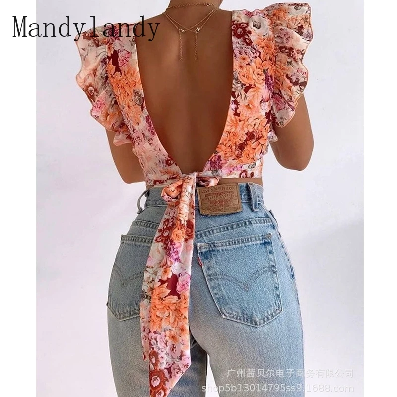 Летняя Сексуальная майка Mandylandy с V образным вырезом облегающий топ на шнуровке