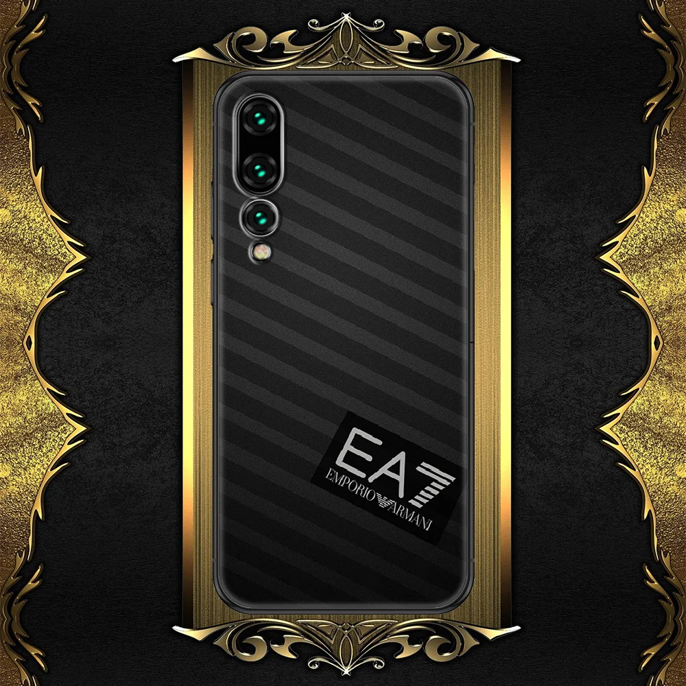 

brand EA7-compatible-Armanies Phone case For Huawei P Mate P10 P20 P30 P40 10 20 Smart Z Pro Lite 2019 black 3D Etui luxury