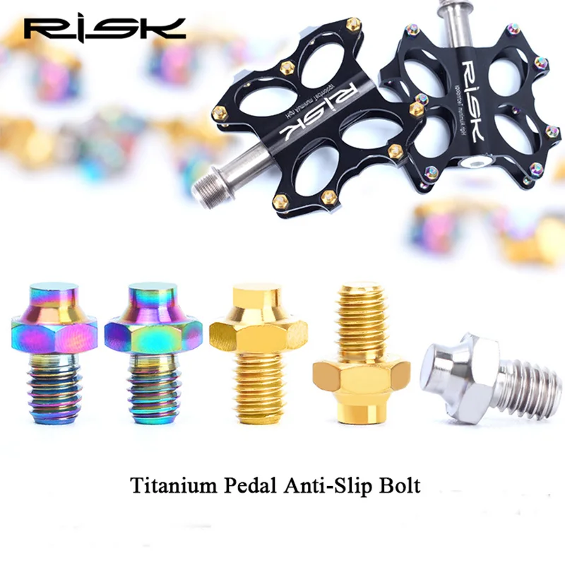 

RISK 8pcs M4x5mm Titanium Alloy Pedal Bolts Anti-Slip For Mountain Road Bike Cycling Cross-country Bicycle Hexagon Fasten Screw