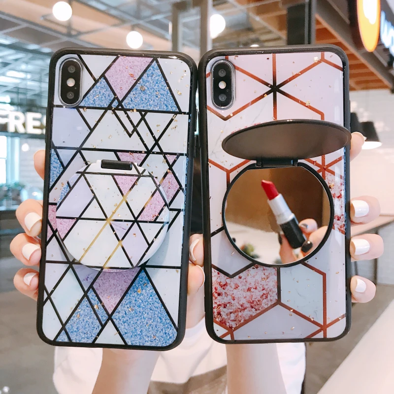 Diamond Epoxy Cosmetic Mirror Phone Case For iPhone 11 pro max8 7 6 6s Plus X Xr Xs Max Cover huawei nova3 4 5 P20 P30 |