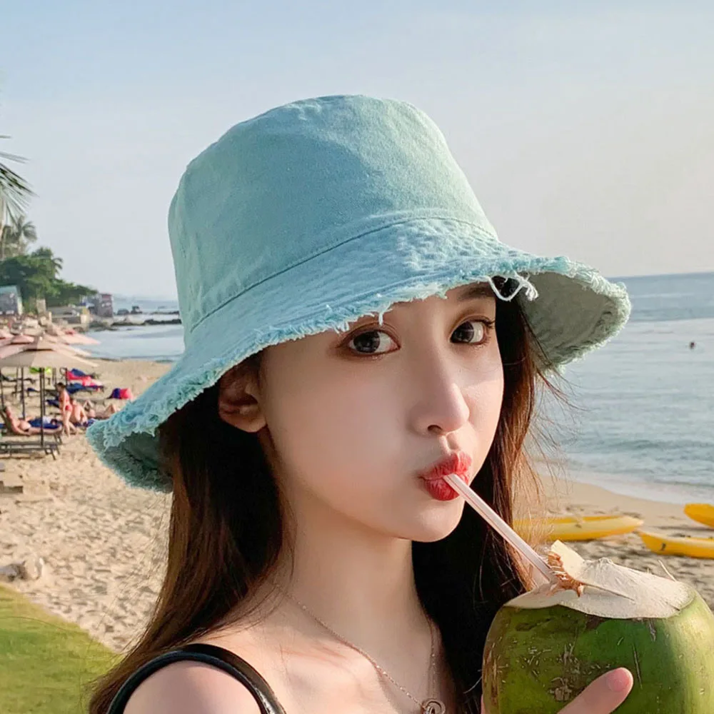 

1 Pcs Cotton Fringed Fisherman Cap Soft Aluminum Wire Shape Water Wash Bucket Hat Women's Four Seasons Solid Outing Basin Hat