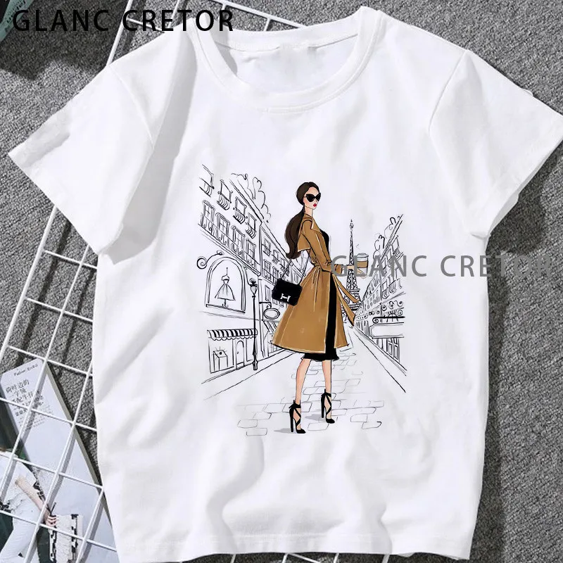 

Harajuku Leisure Streetwear Female Clothing Tshirt Summer Women T-shirt 2021 Fashion beauty champagne pattern Printing Tshirt