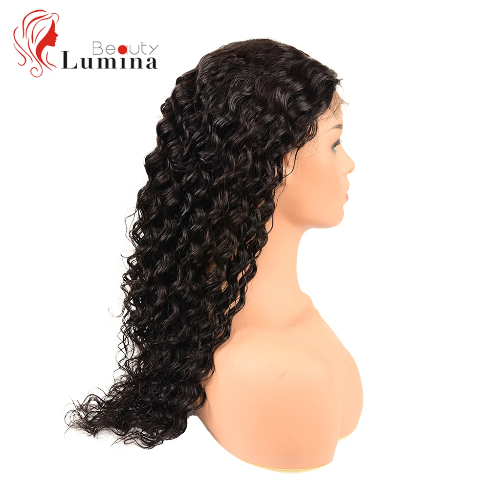 Beauty Lumina 4x4, парик на шнурке, бразильский, глубокая волна, парик Remy, человеческие волосы, парики, предварительно выщипанные, натуральные волосы, черный цвет