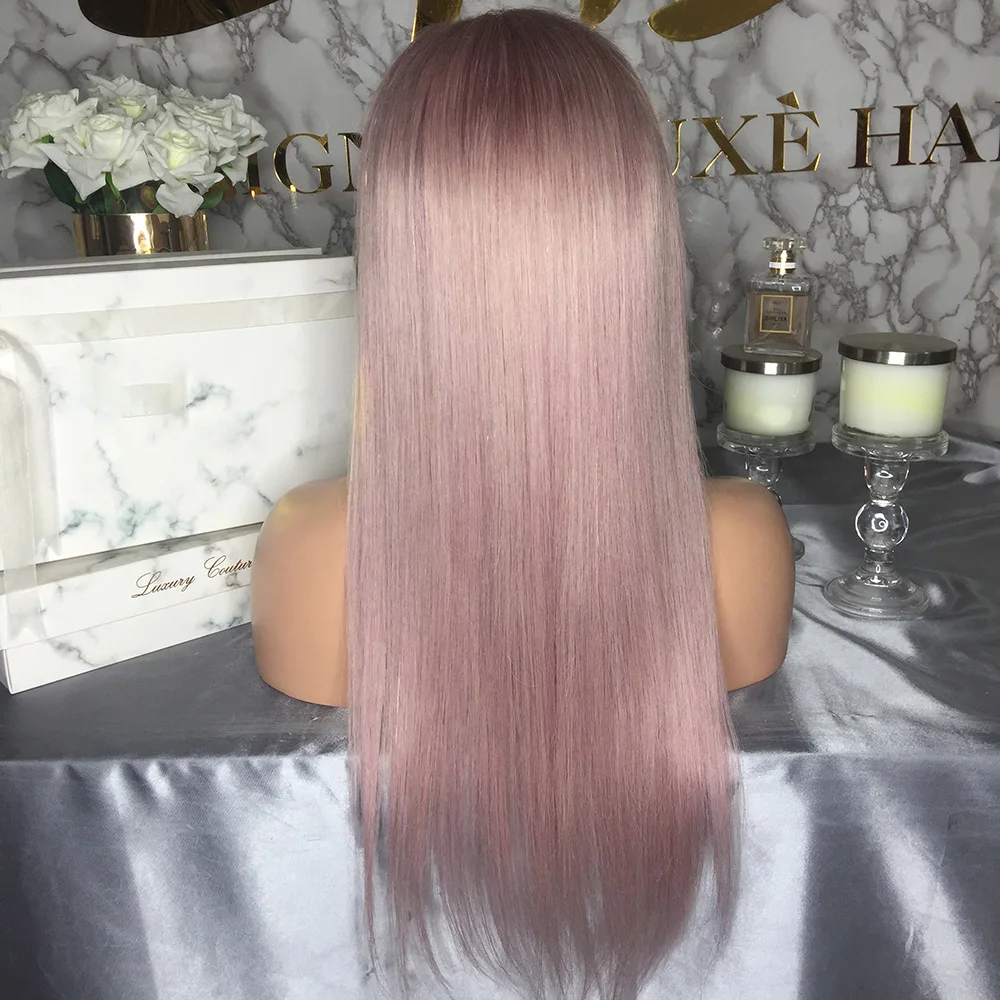 JRX Hair пепельно-розовые парики на кружеве парик из человеческих волос с детскими волосами бразильские Длинные прямые парики на кружеве светло-розовые для женщин