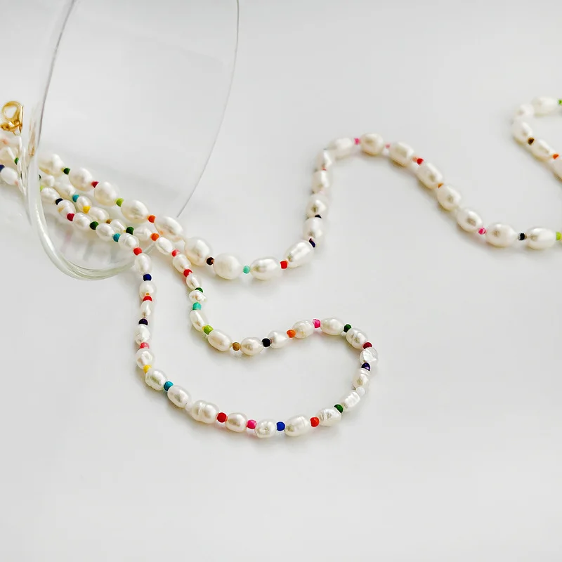 

Ожерелье ALLNEWME женское из натурального пресноводного жемчуга, чокер в богемном стиле с цветными бусинами, Минималистичная Летняя Пляжная би...