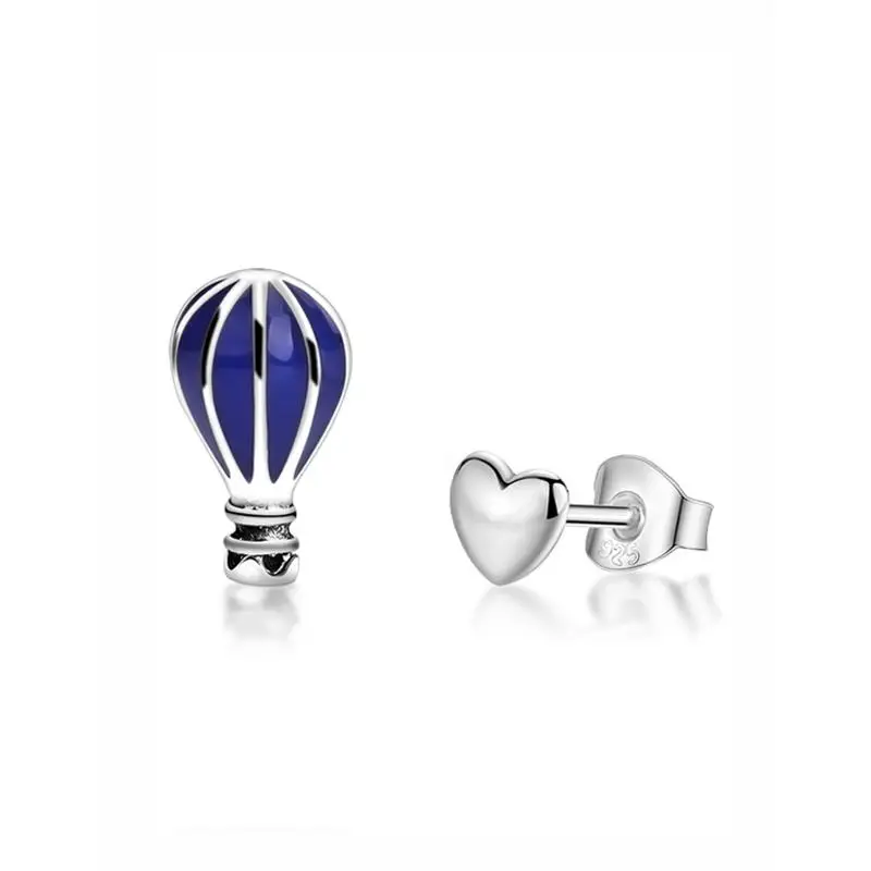 Air Balloon Оригинальные 925 пробы серебряные серьги-гвоздики в виде сердец Минни маленькие серьги с кристаллами для женщин подходят для подарка модные ювелирные изделия - Окраска металла: Air Balloon