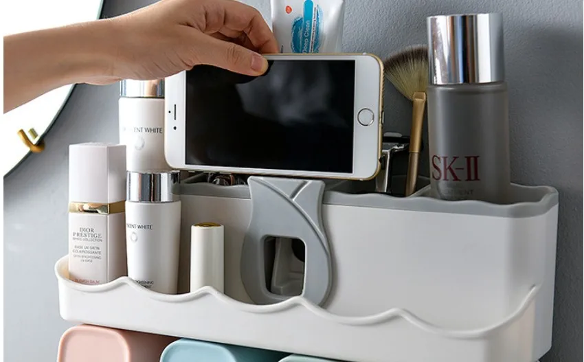 Полка для хранения зубных щеток для ванной комнаты, пробивной держатель для зубной пасты и щетки, настенный держатель для зубной чашки
