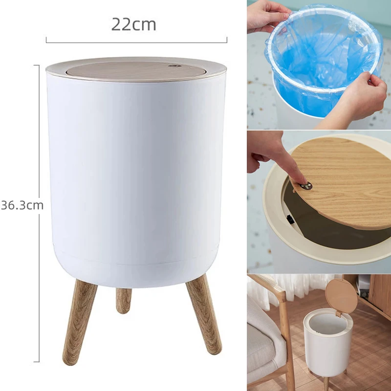 

мусорное ведро Fashion High Foot Imitation Wood Trash Can For Kitchen Bathroom Home Room Garbage Cans with Lid Press Dustbin