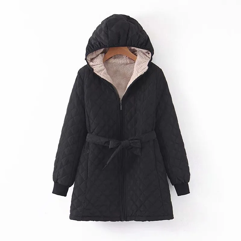 

Winter Autumn Jacket High Quality Hooded Coat Women Fashion Cotton Jackets Winter Warm Woman Belt Clothing Casual Parkas AE559