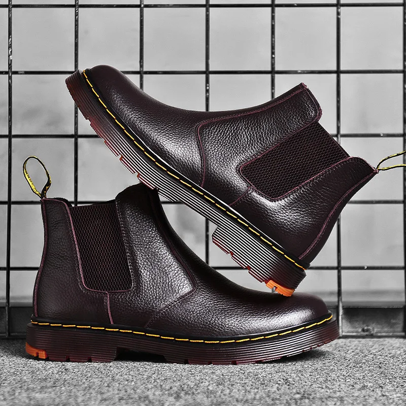 Мужские ботинки челси из натуральной кожи с высоким верхом модная зимняя теплая